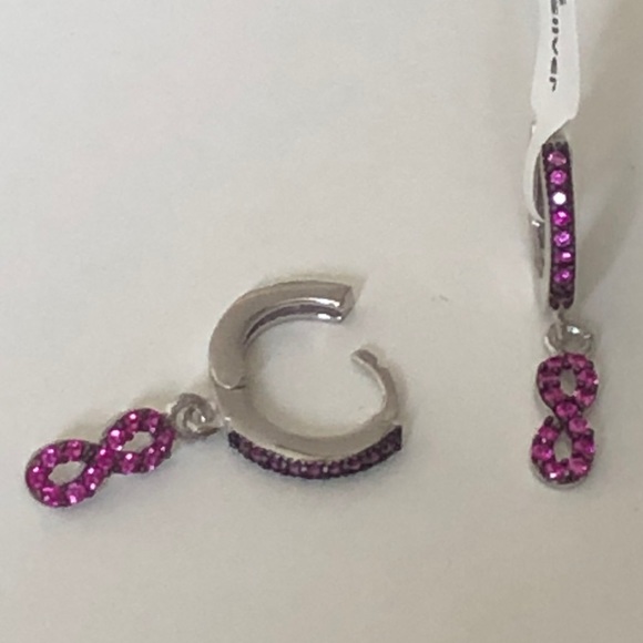 925 Silver infinity earrings cz stones hoop - Picture 2 of 6